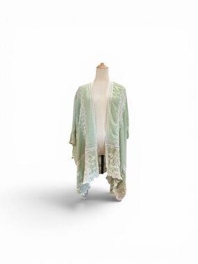 Origami Light Green Lace-Trim Kimono Cardigan